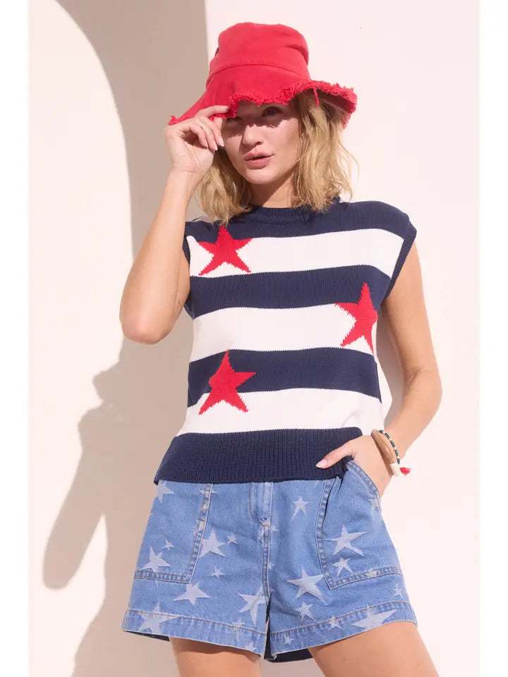 Stars and Stripes Knit Sweater Vest