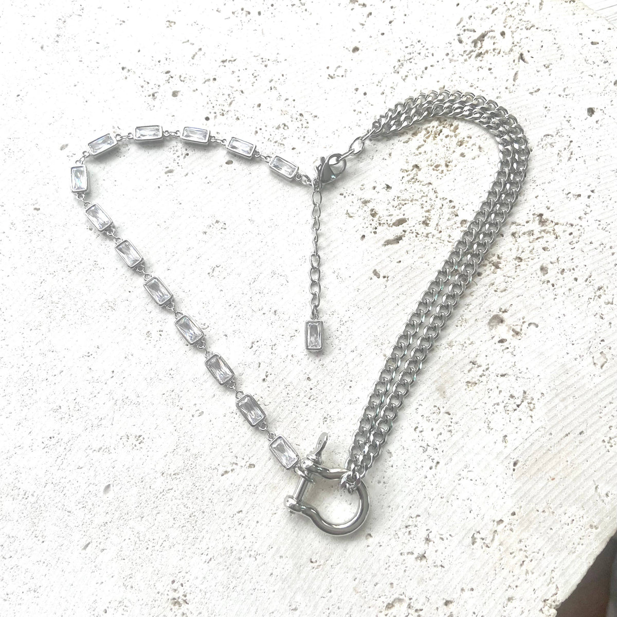Edgy Glam Carabiner Silver Shackle Necklace