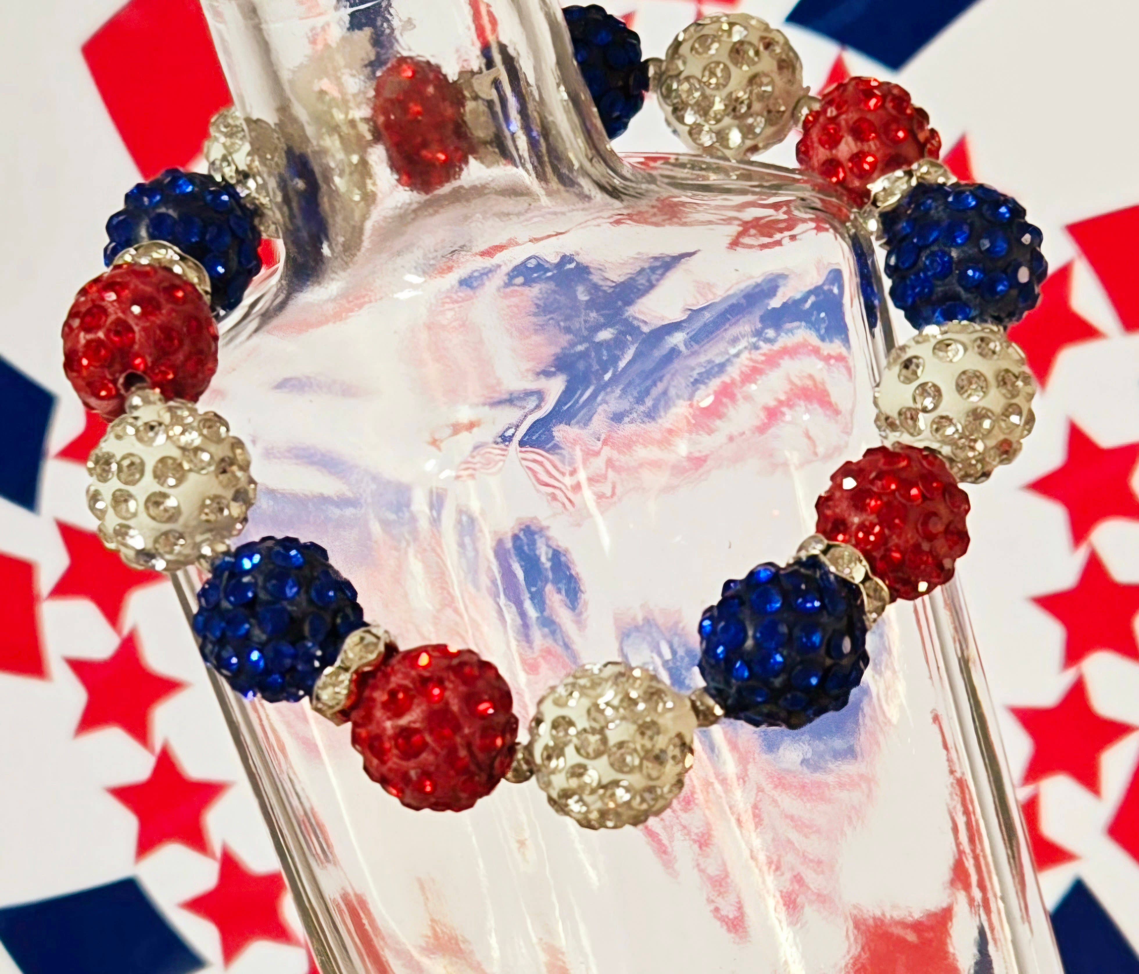 4th of July Red White Blue SPARKLE Beaded Stretch Bracelet