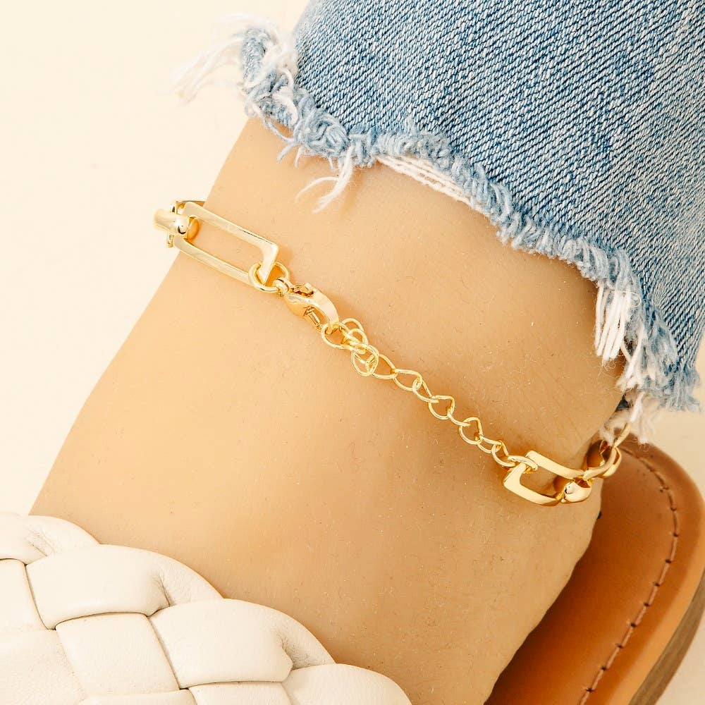 Stainless Steel Curved Rectangle Chain Anklet