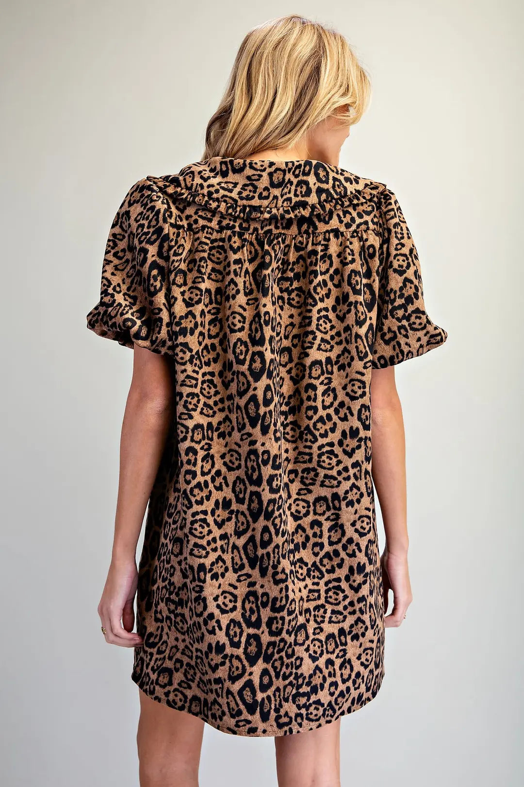 Leopard Ruffle Collar Puff Sleeve Dress