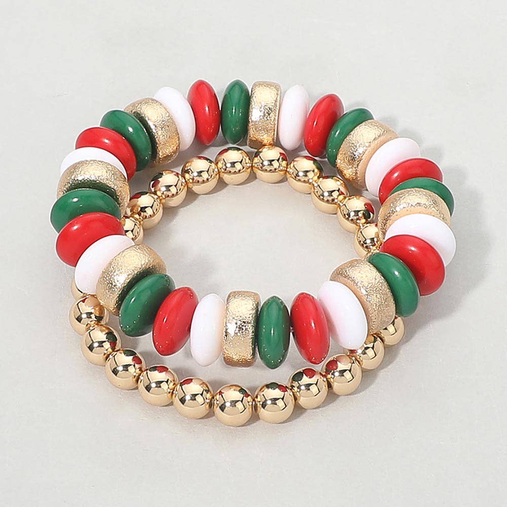 Red White Green Natural Stone Stretch Double Layered Bracelets
