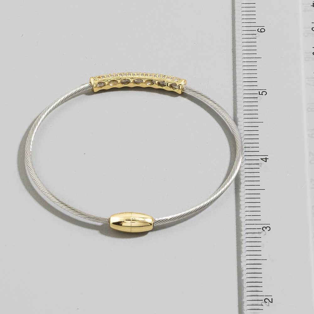Stainless Steel Magnetic Cable Cz Bar Bracelet