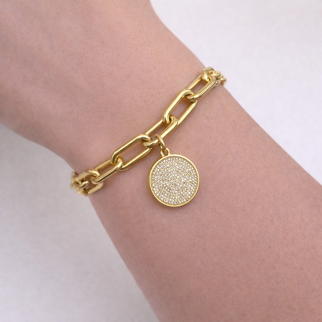 Disc Charm Link Bracelet Gold
