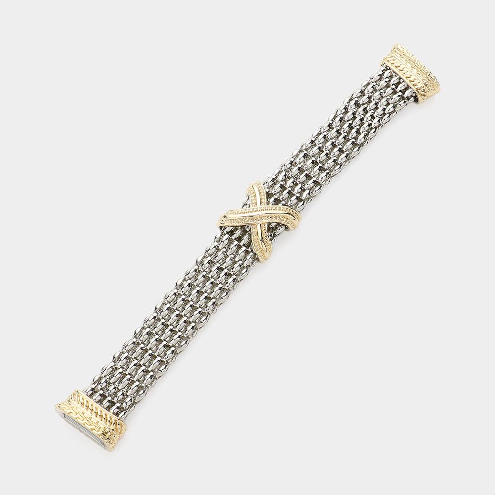 14K Gold Plated Two Tone Crisscross Mesh Magnetic Bracelet