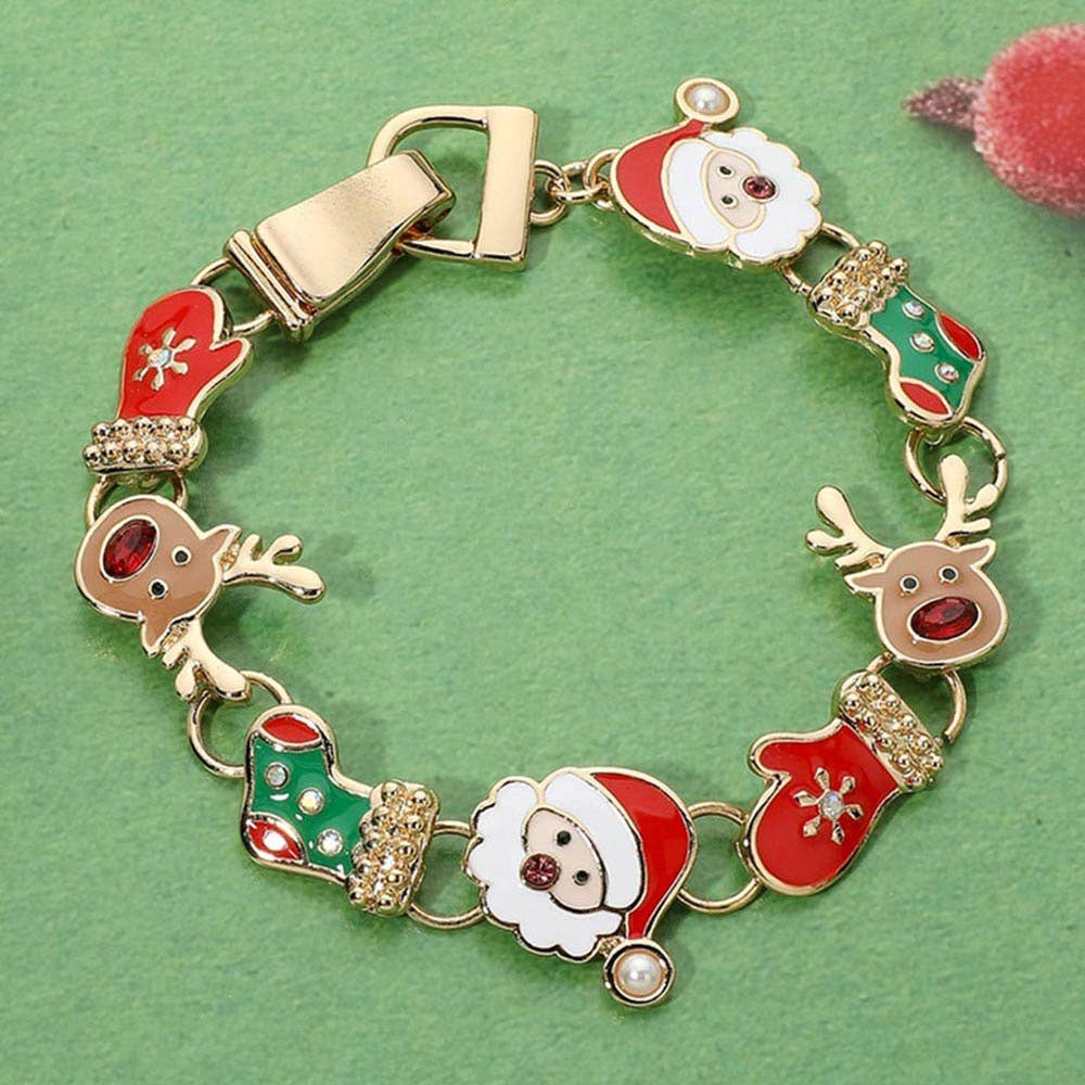 Christmas Santa Reindeer Holiday Fashion Charm Link Magnetic Bracelet