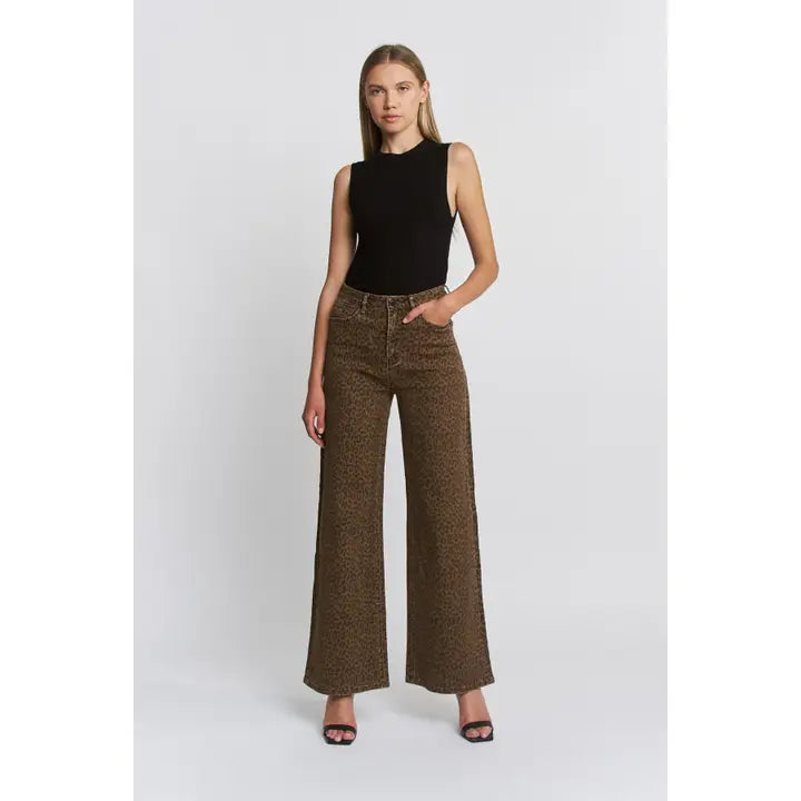 Super High Wide Leg Leopard Jeans