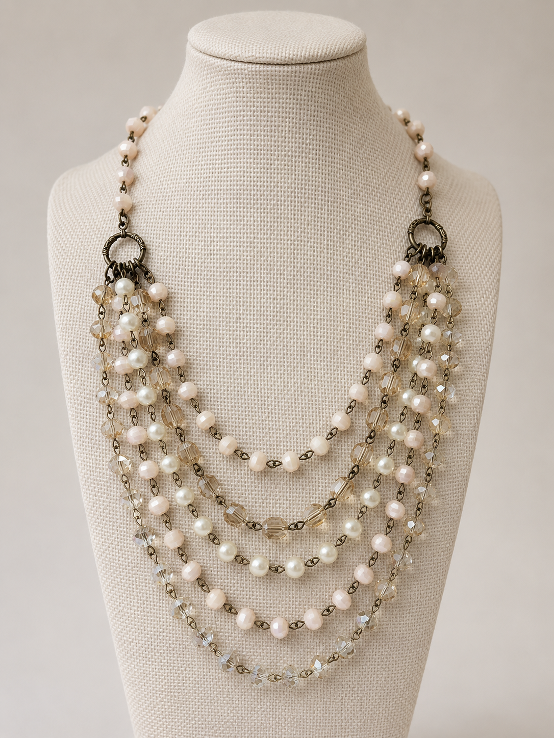 Layered Crystal & Pearl Necklace