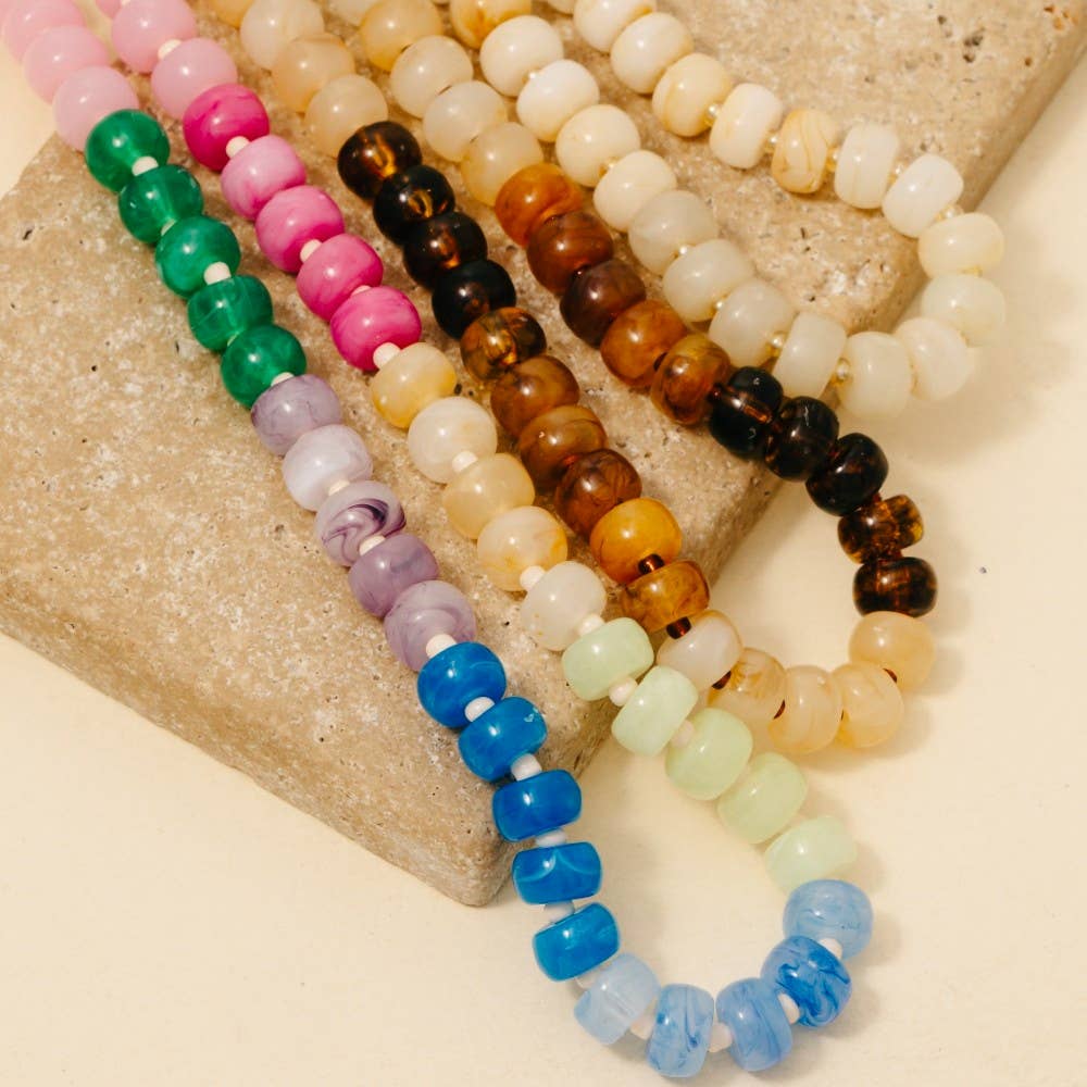 Round Marble Resin Beaded Necklace