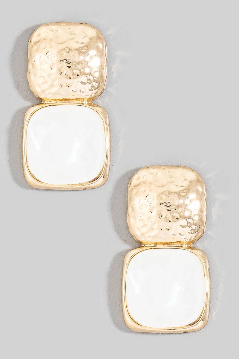 Hammered Oversized Stone Drop Earrings