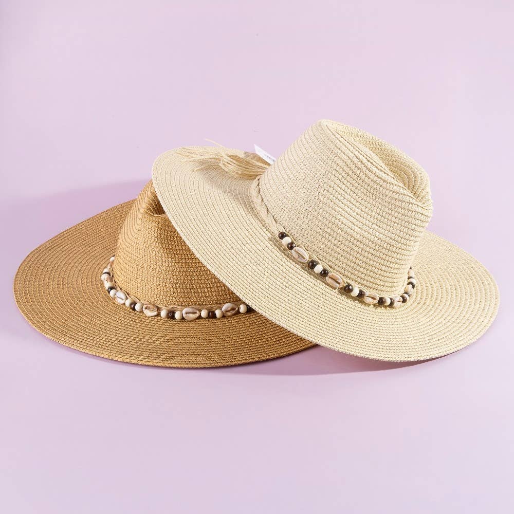 Beaded Cowrie Shell Straw Cowboy Hat