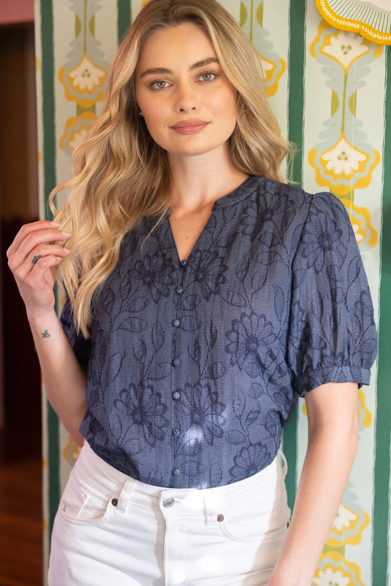 Floral Textured Button Down Top
