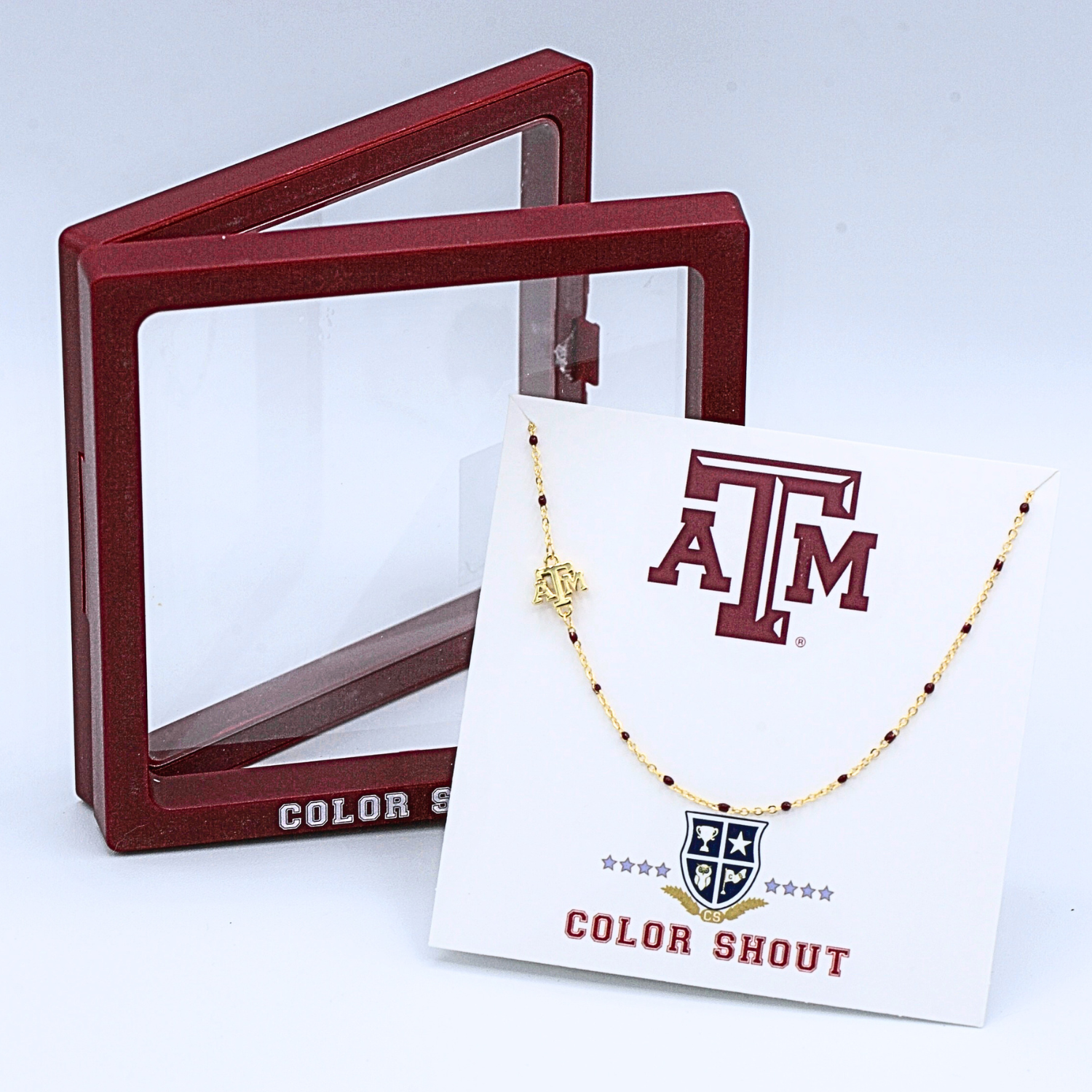 Side Set Texas A&M Logo on Enamel Bead Necklace