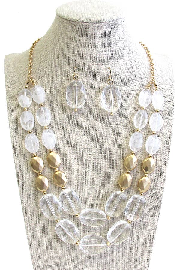 White Double Layer Faceted Acrylic Stone Necklace
