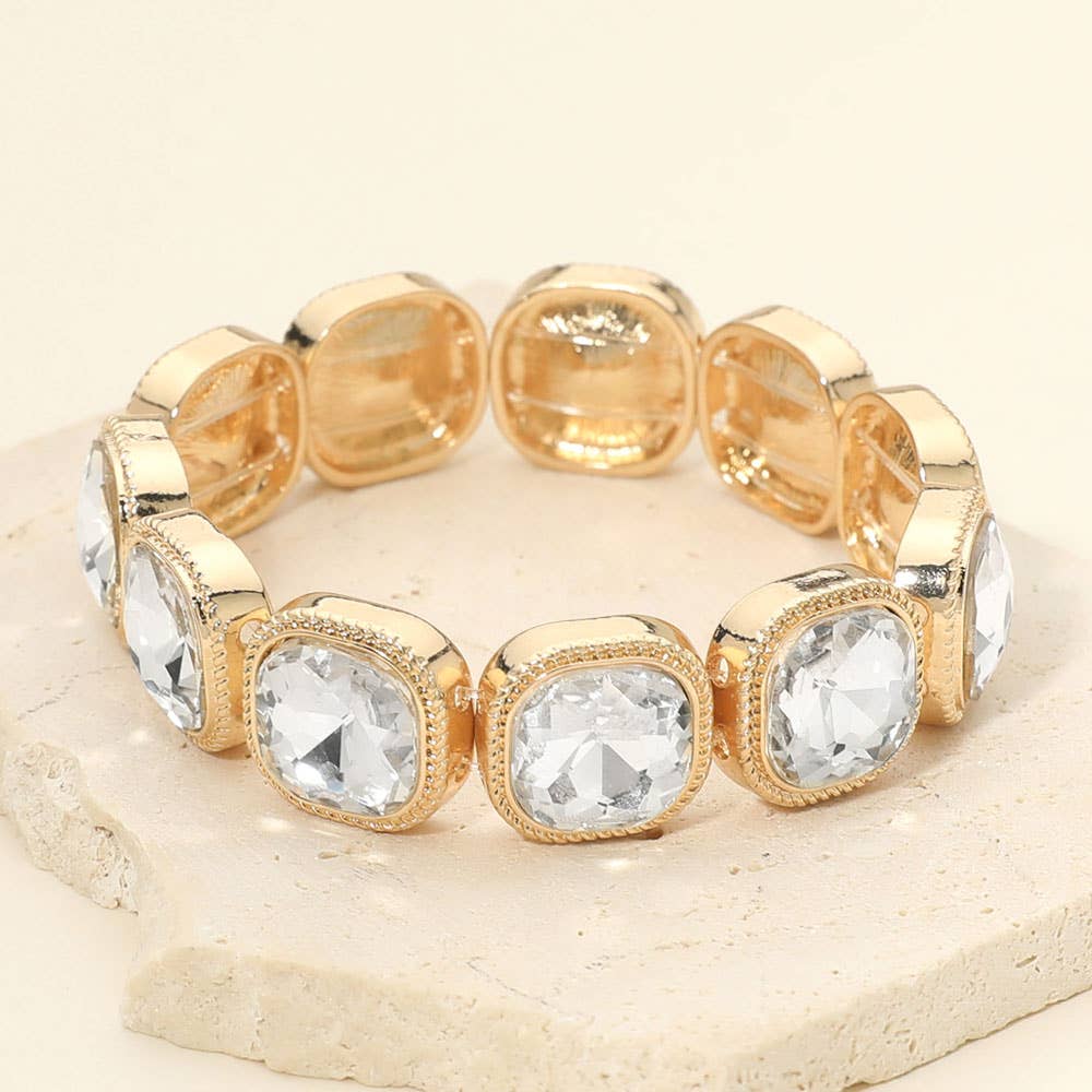 Square Stone Bezel Beaded Stretch Bracelet
