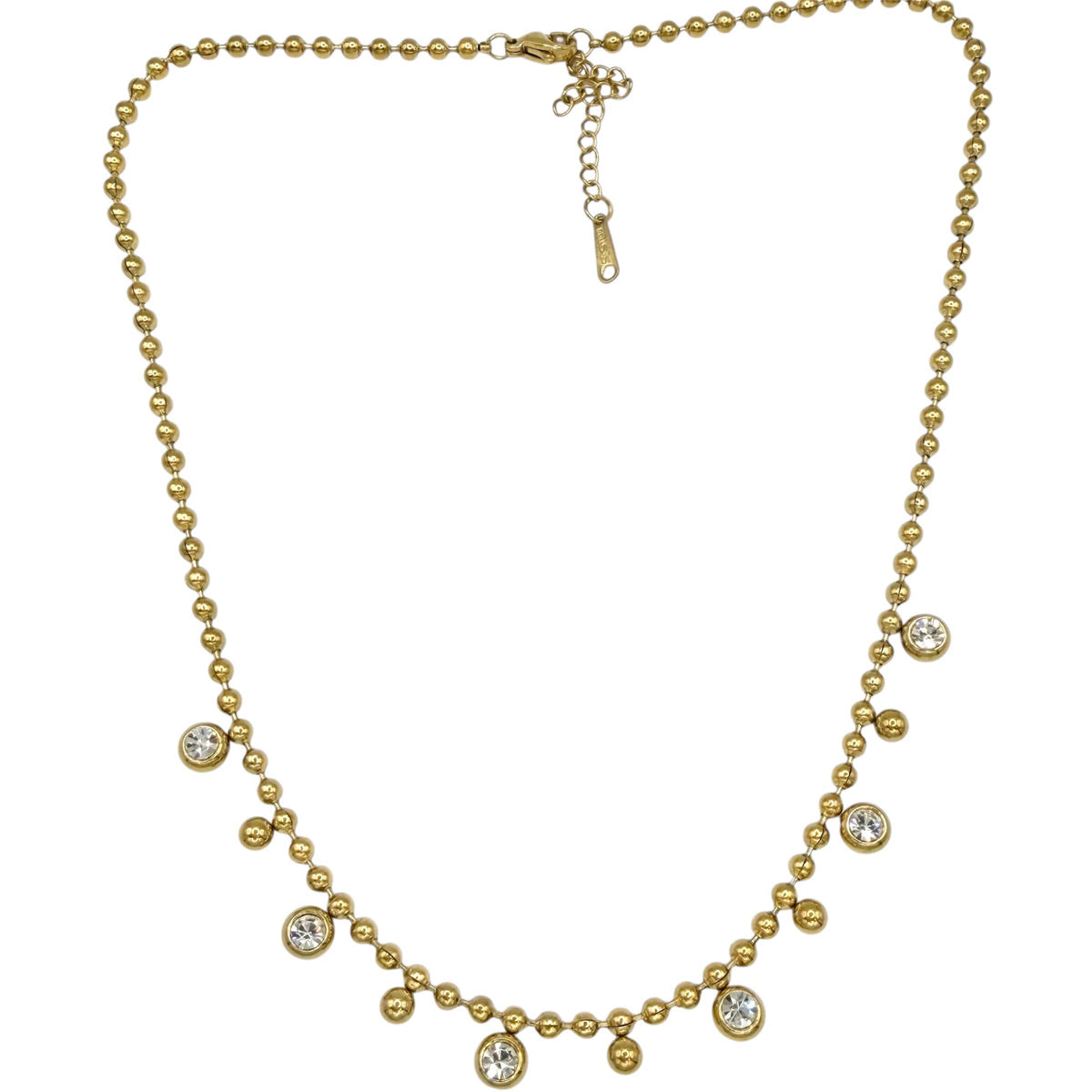 Gold Tone Ball Chain Crystal Necklace