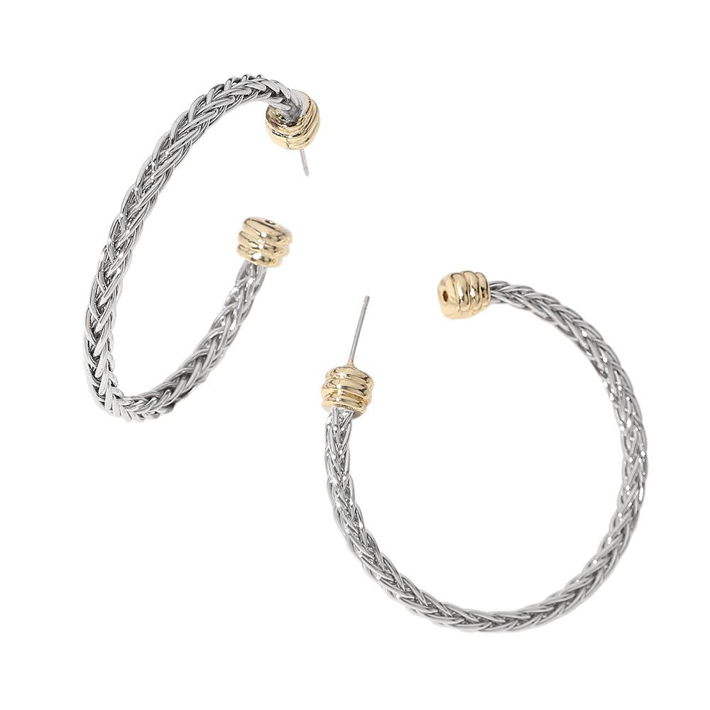 Two Tone Textured Metal Hoop Earrings