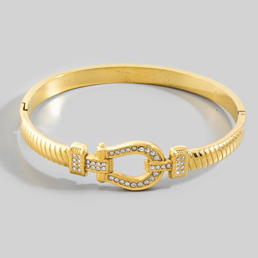 Stainless Steel Pave Horseshoe Bangle Bracelet