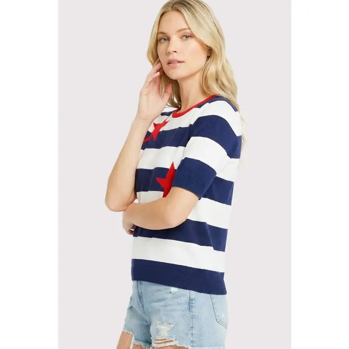 Patriotic Star Striped Sweater