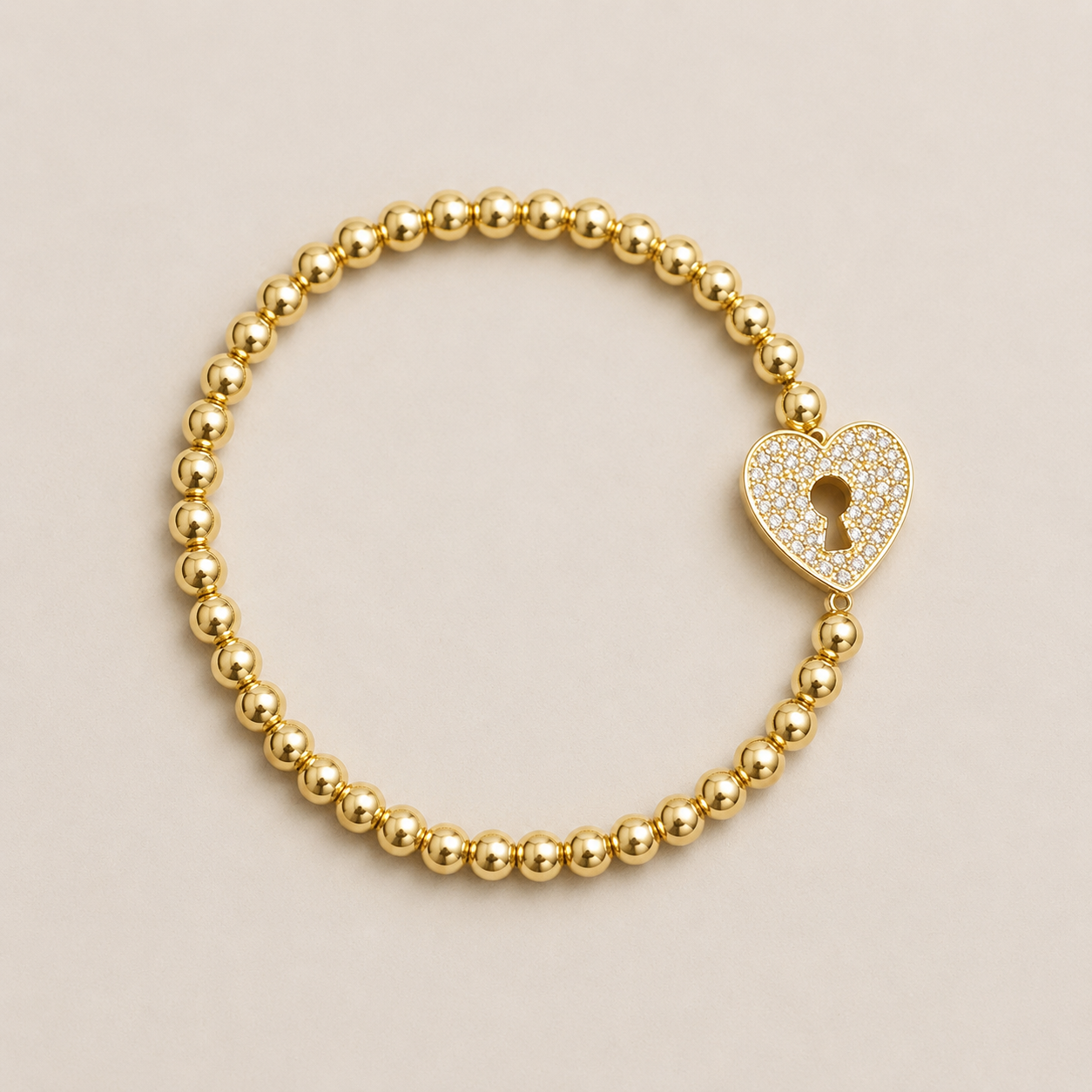 Gold Bead CZ Pave Heart Bracelet