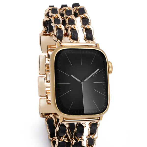 Black Leather Gold Chain Watch Band — Accents Boutique, Marble Falls TX