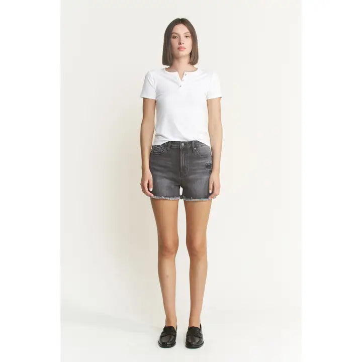 Super High Distressed Shorts - Black Grey