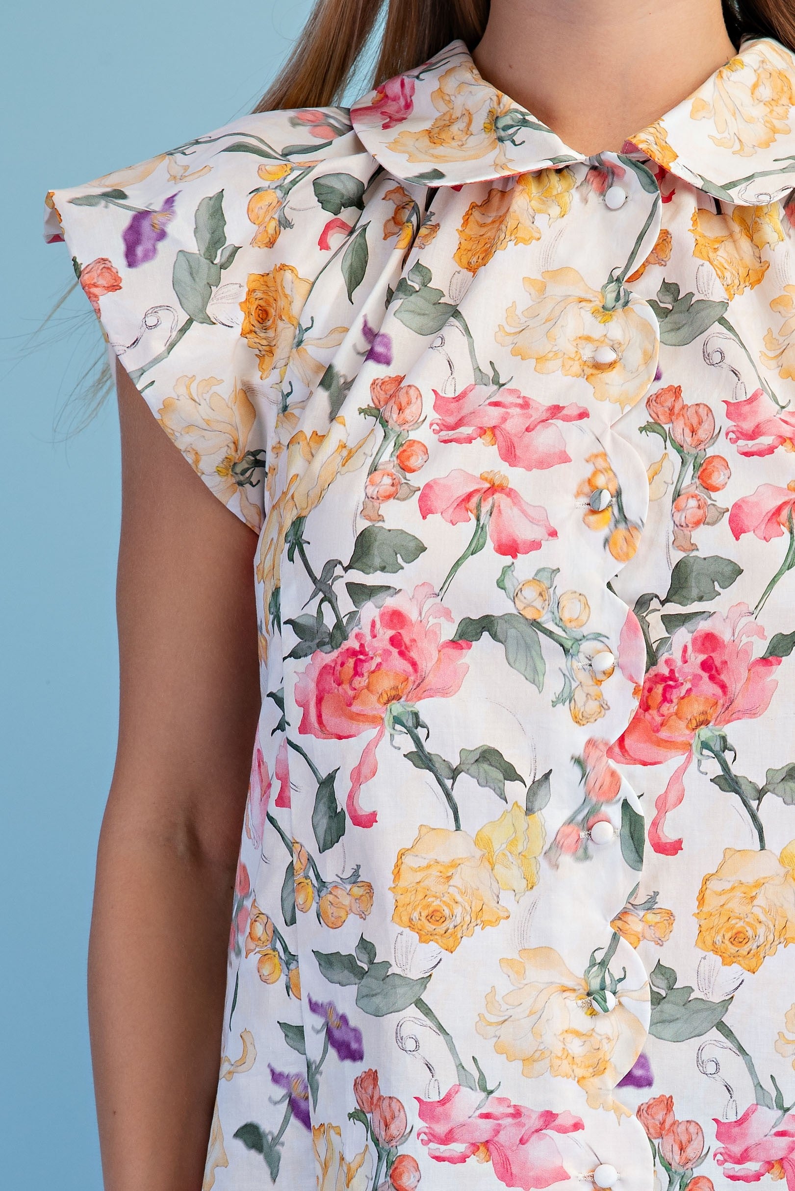 Cream Floral Print Button Down Top