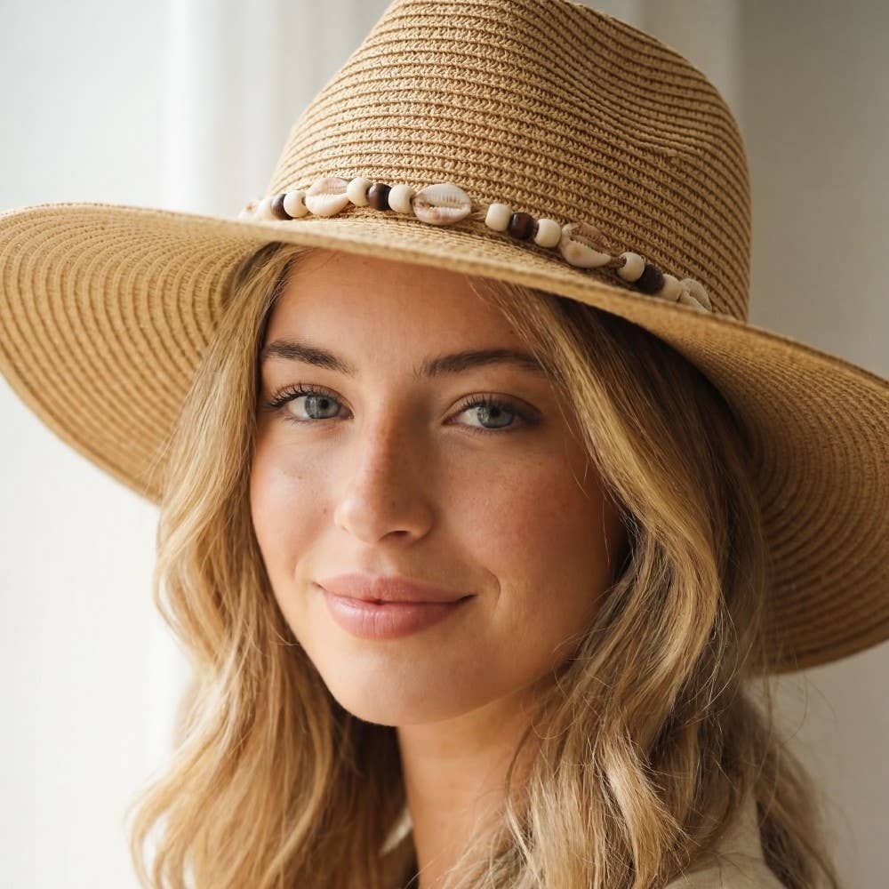 Beaded Cowrie Shell Straw Cowboy Hat
