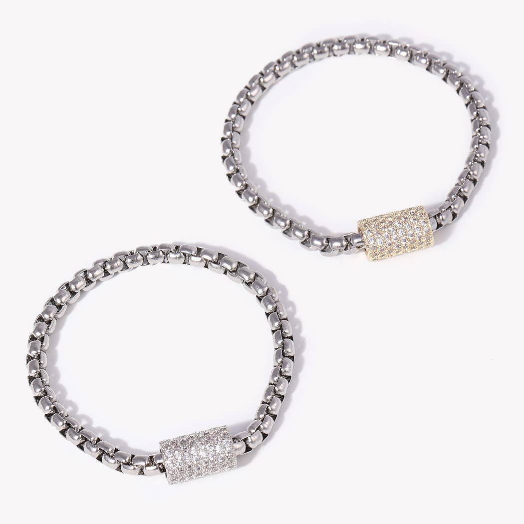 Box Chain CZ Bar Magnet Closure Bracelet