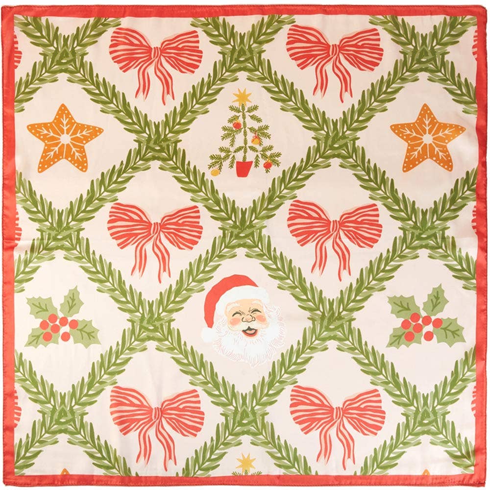 Vintage Christmas Bow Santa Pattern Square Bandana Scarf