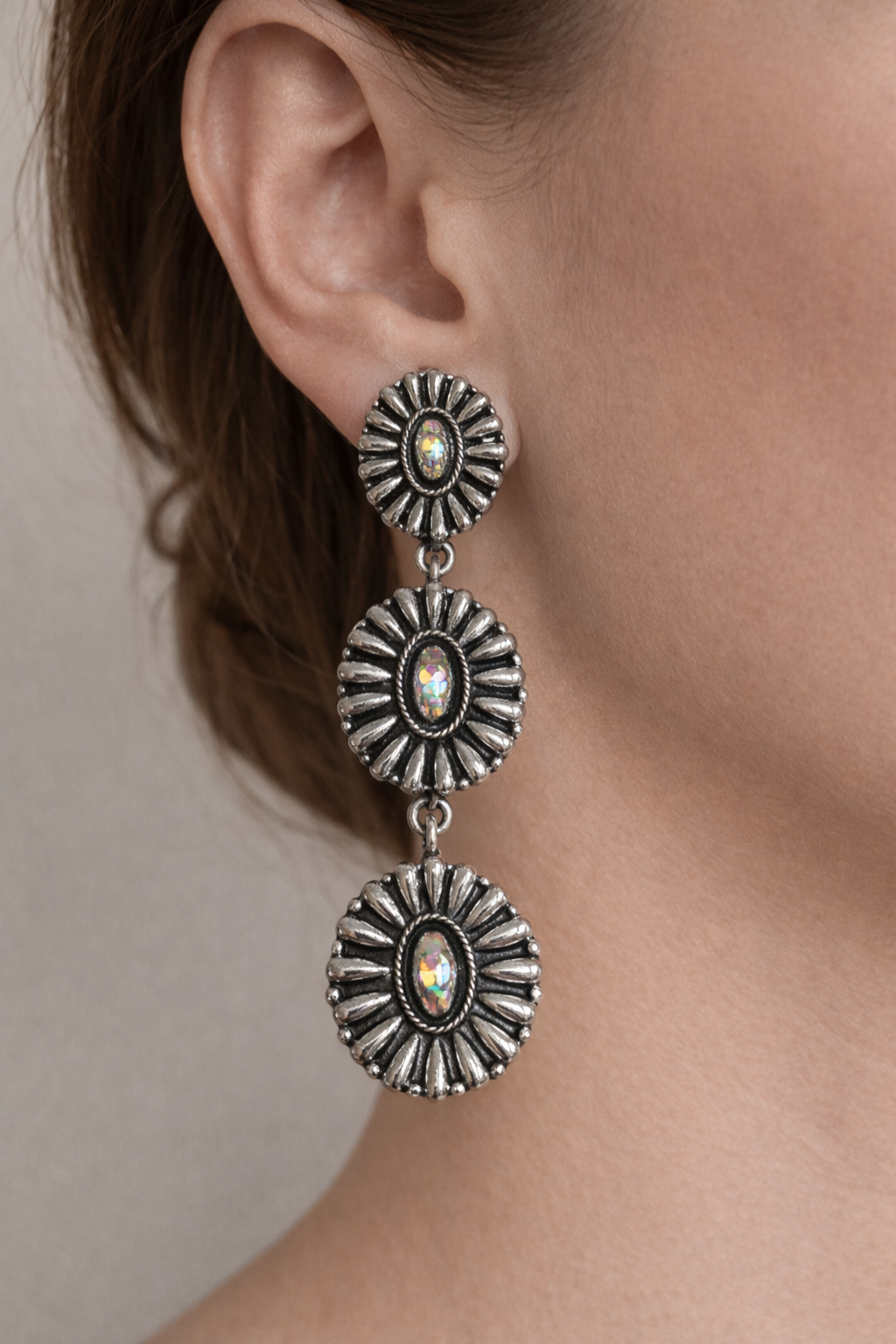 Silver Concho Drop Earrings