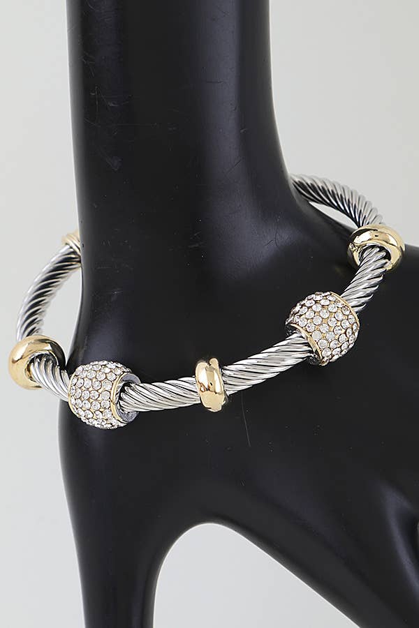 Twisted Bejeweled Charm Bangle Bracelet