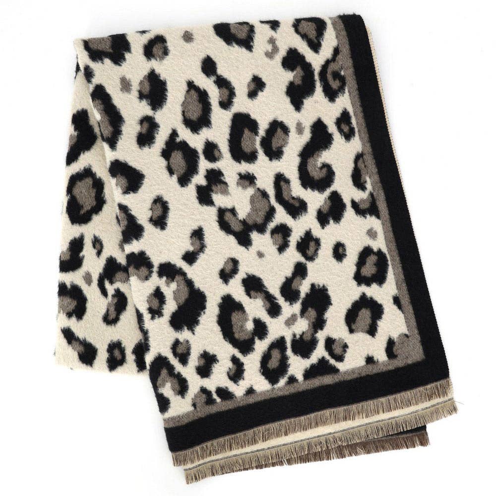 Two Tone Leopard Print Reversible Scarf Wrap