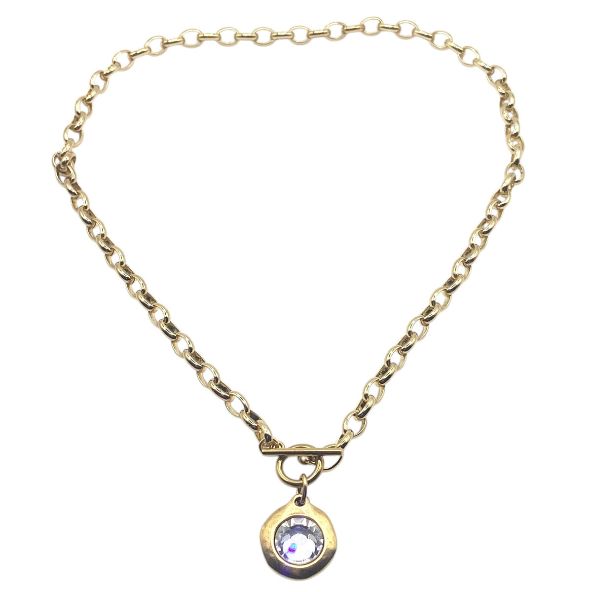 Gold Crystal Toggle Pendant Necklace 