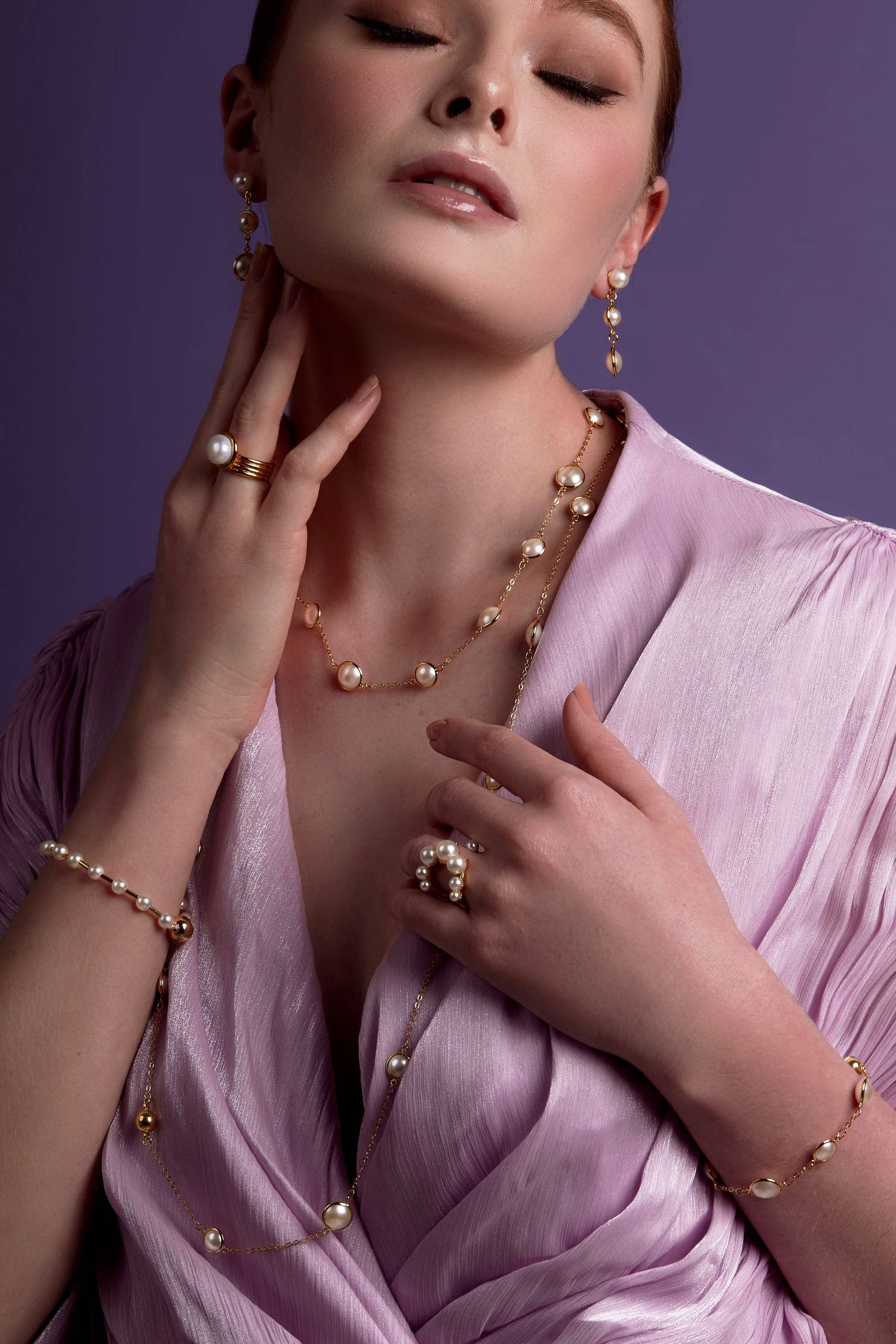Half Pearl and Chain Magnet Long Necklace