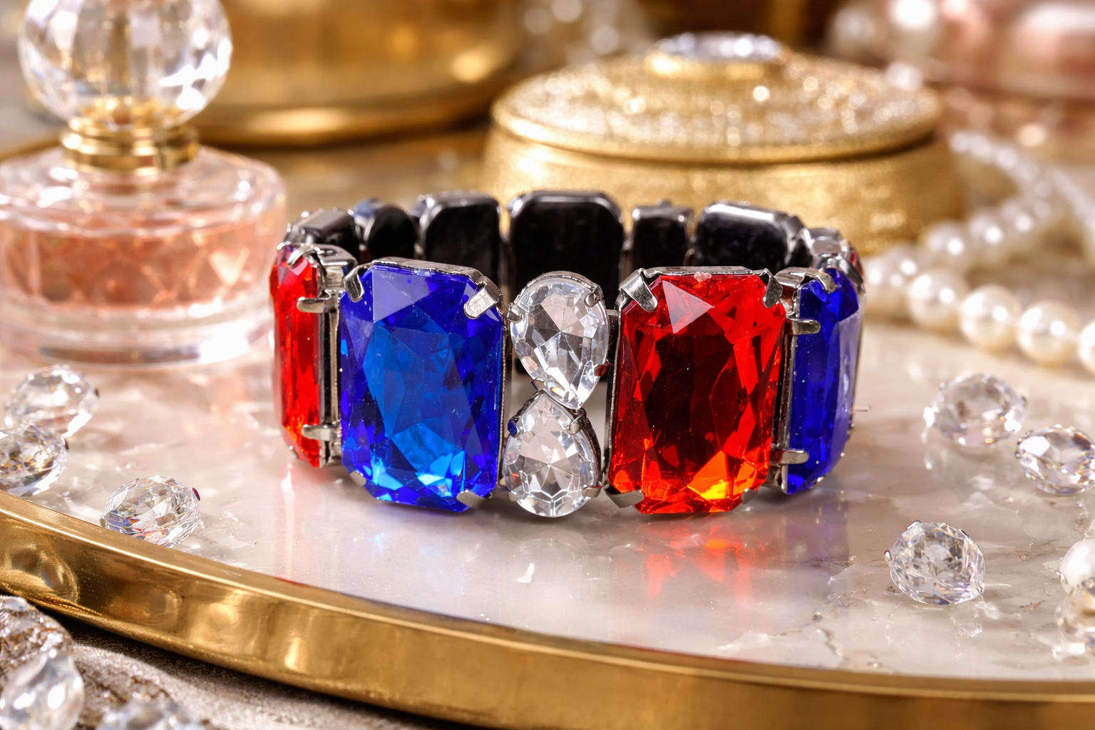 4th of July Red White Blue Stretch Bracelet for Women