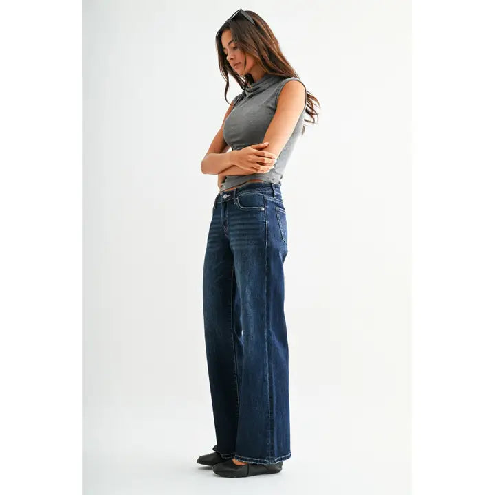 Dark Wash Low Rise Wide Leg