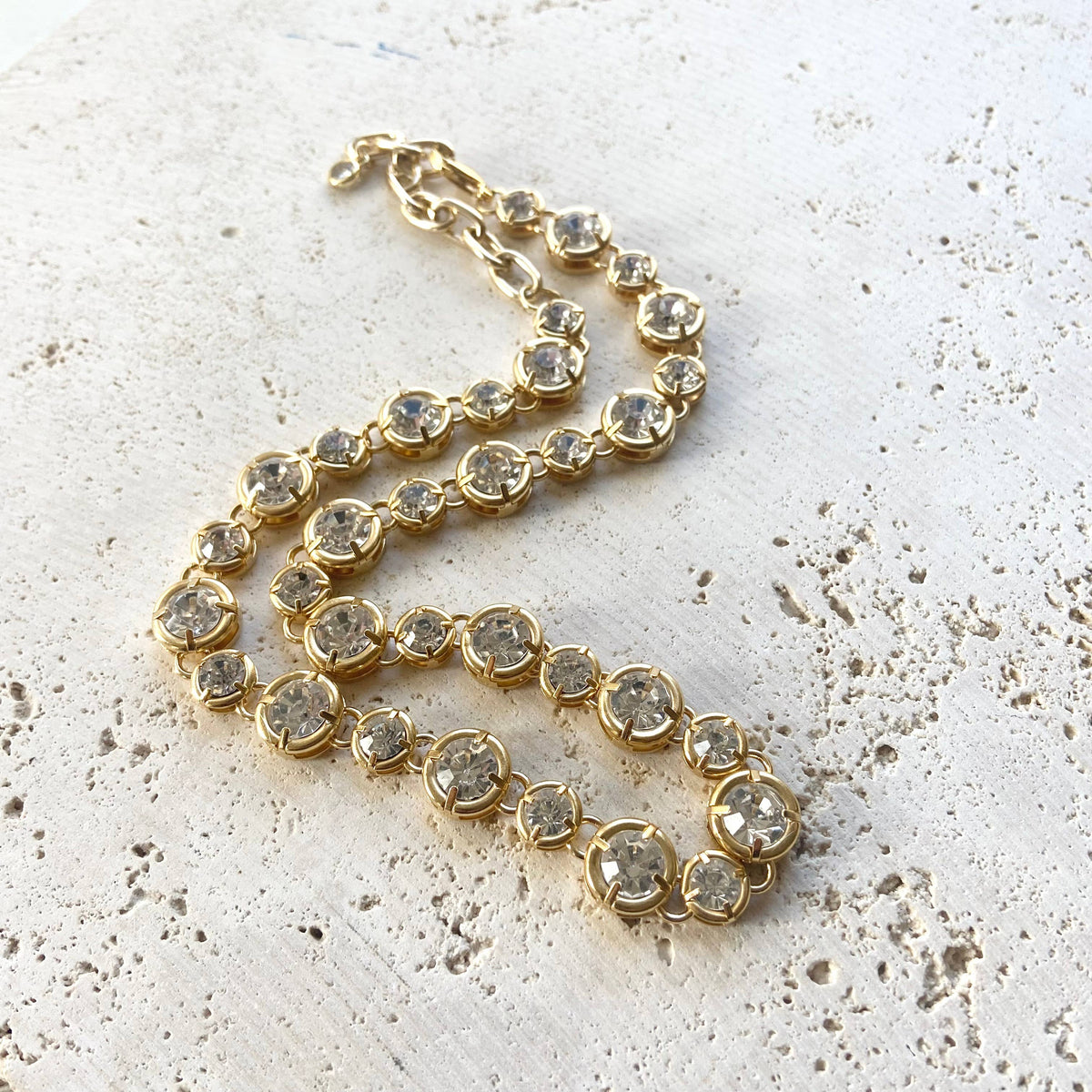 Chunky Crystal Clear Gold Statement Necklace