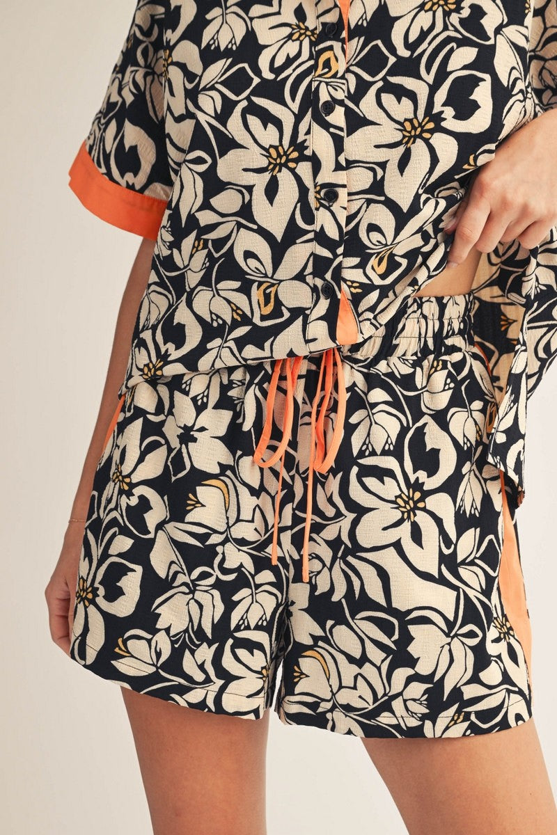 Black Tropical Floral Top & Shorts Sets