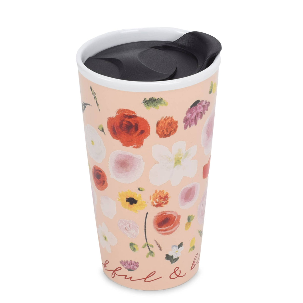 Thankful and Blessed Blush Pink 12 oz Ceramic Travel Tumbler