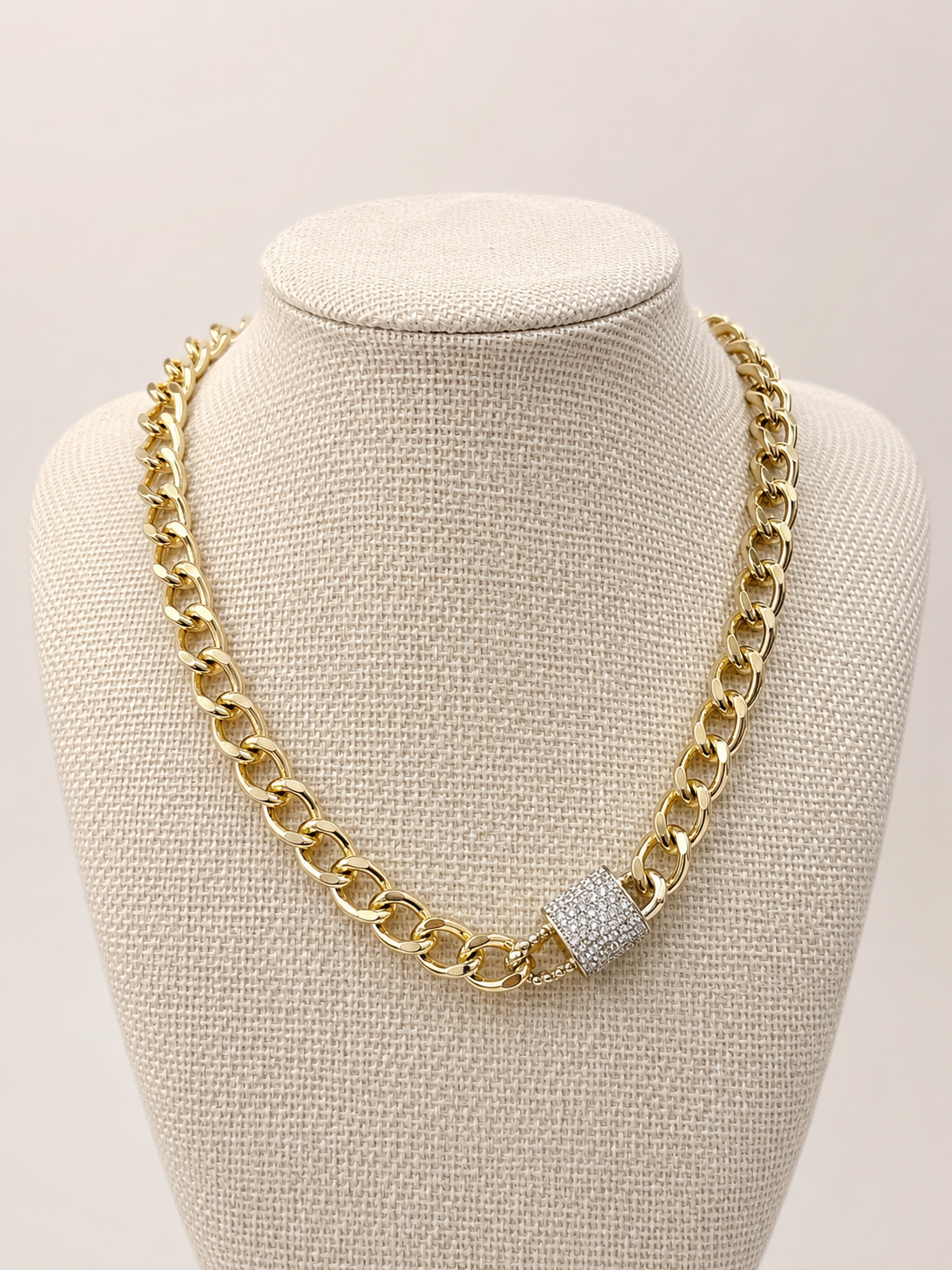 Gold Link Chain Necklace with Pave Lock