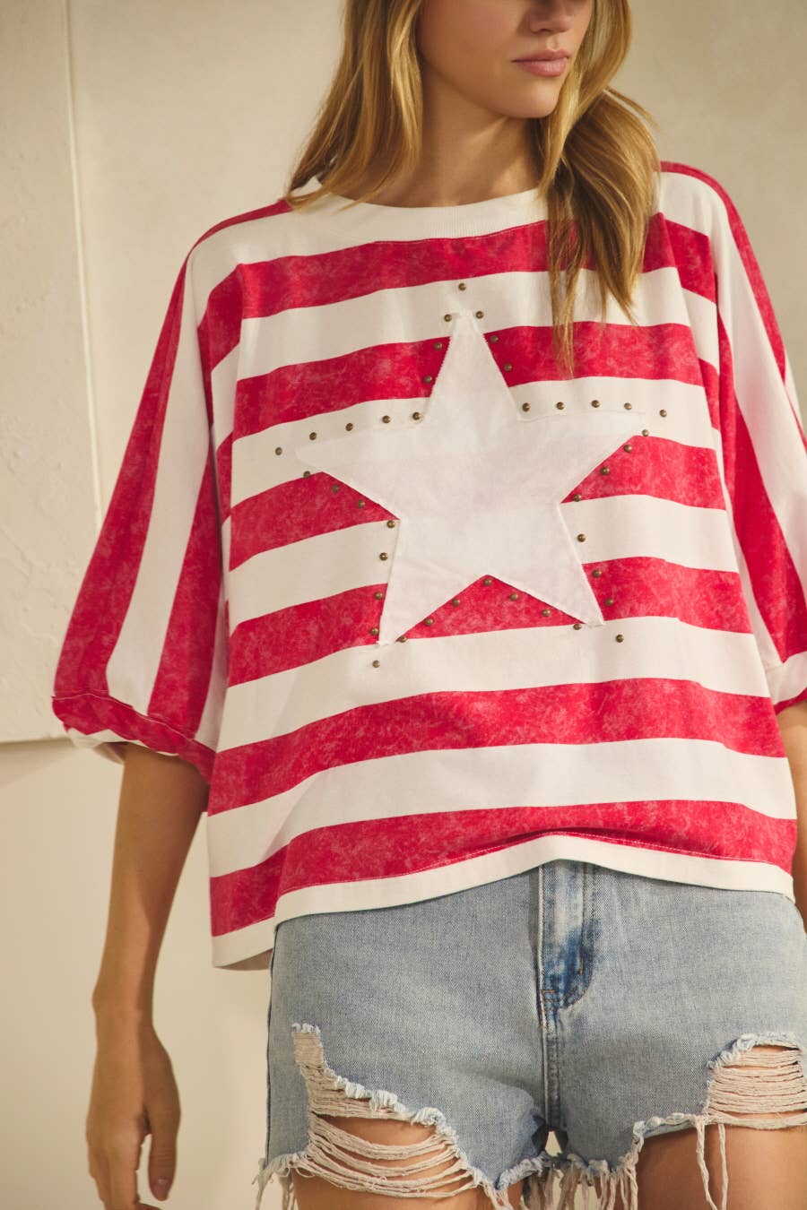 Stripe-patterned Oversized Top