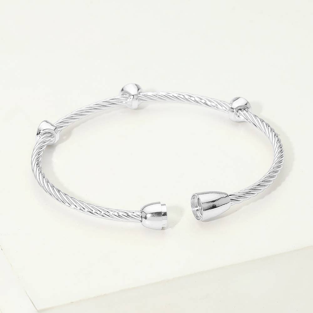 14K Gold Plated Round CZ Bezel Around Twisted Magnetic Bangle Bracelet
