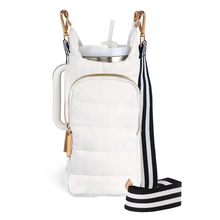WanderFull White Ripstop Hydrobag Handle® with Black and White Striped Strap