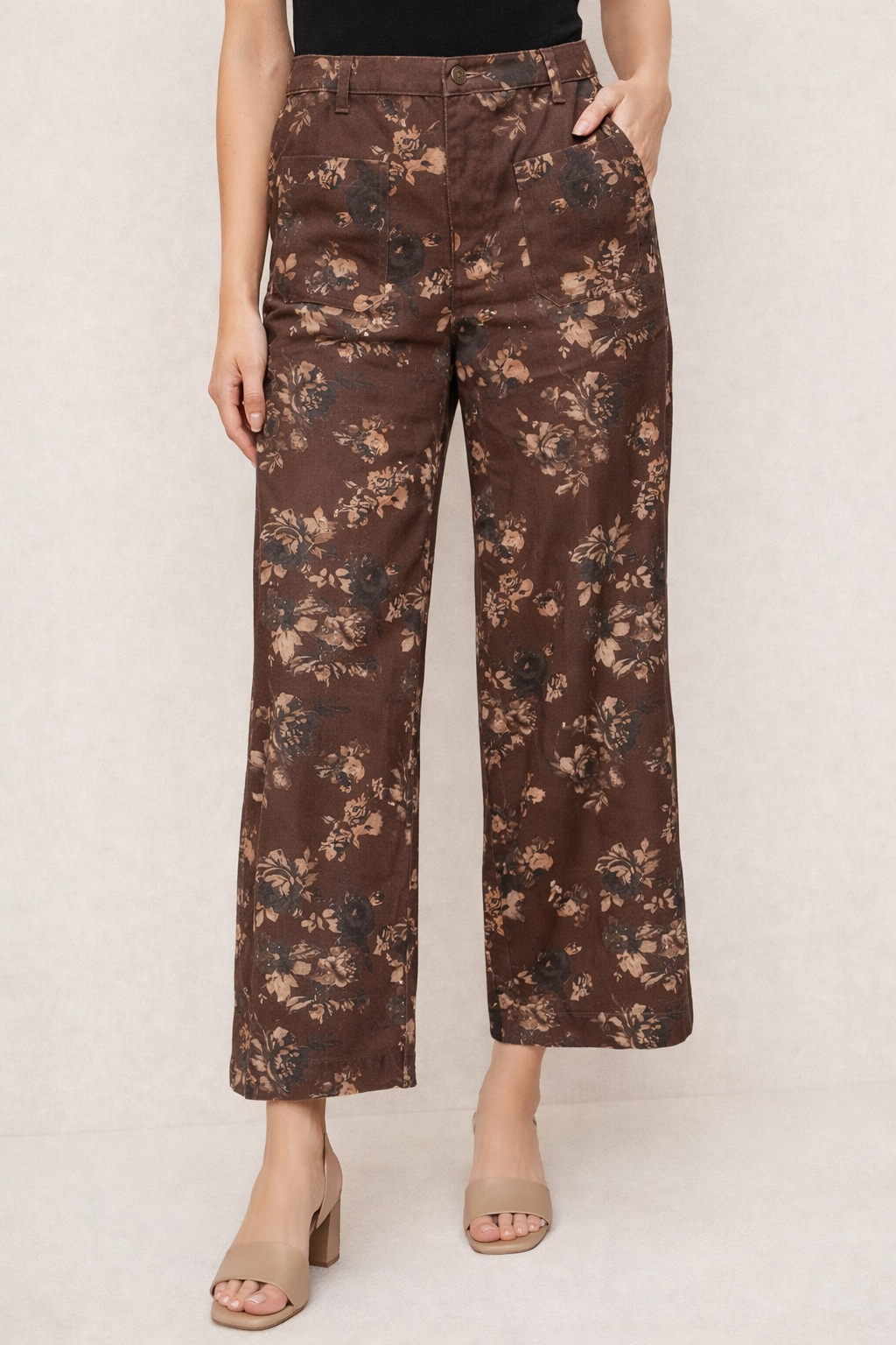 Brown Floral Denim Pants