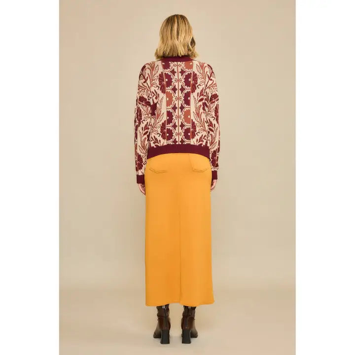 Wine Floral Tapestry Motif Knit Sweater