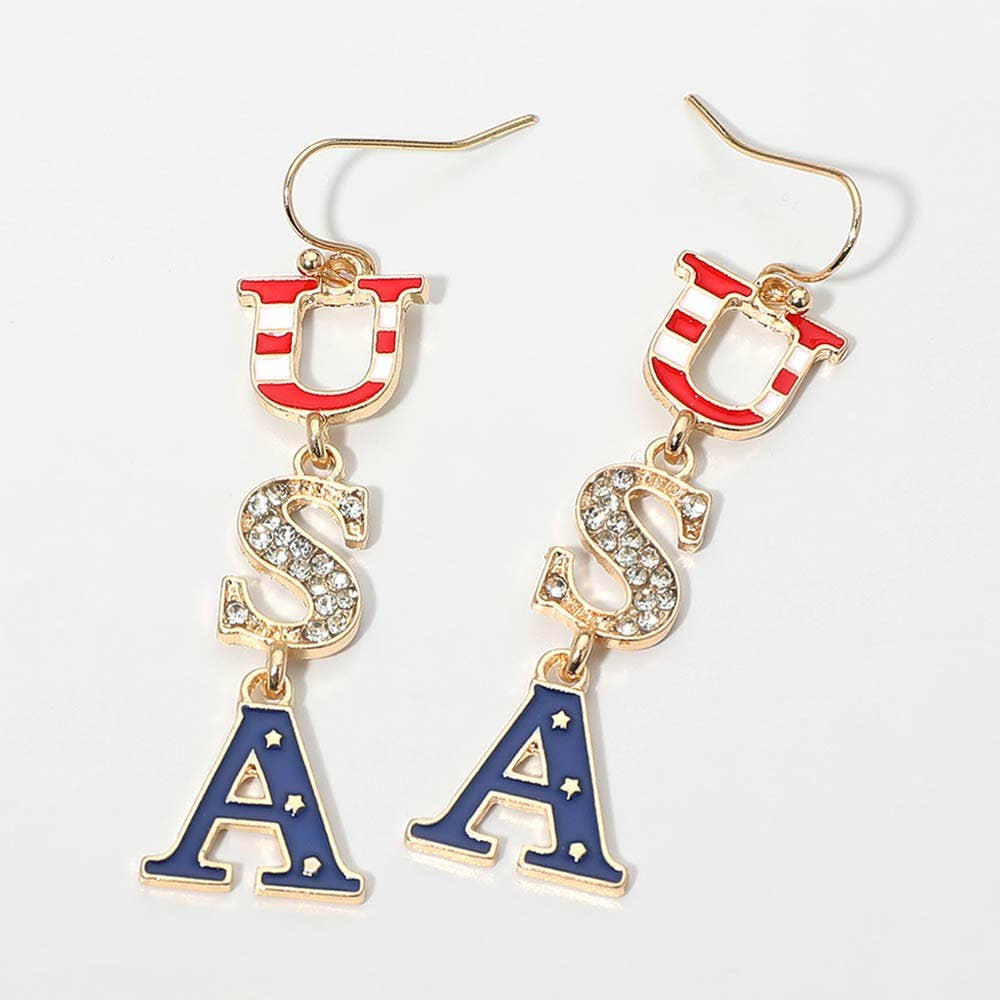 USA Letter Drop Earrings