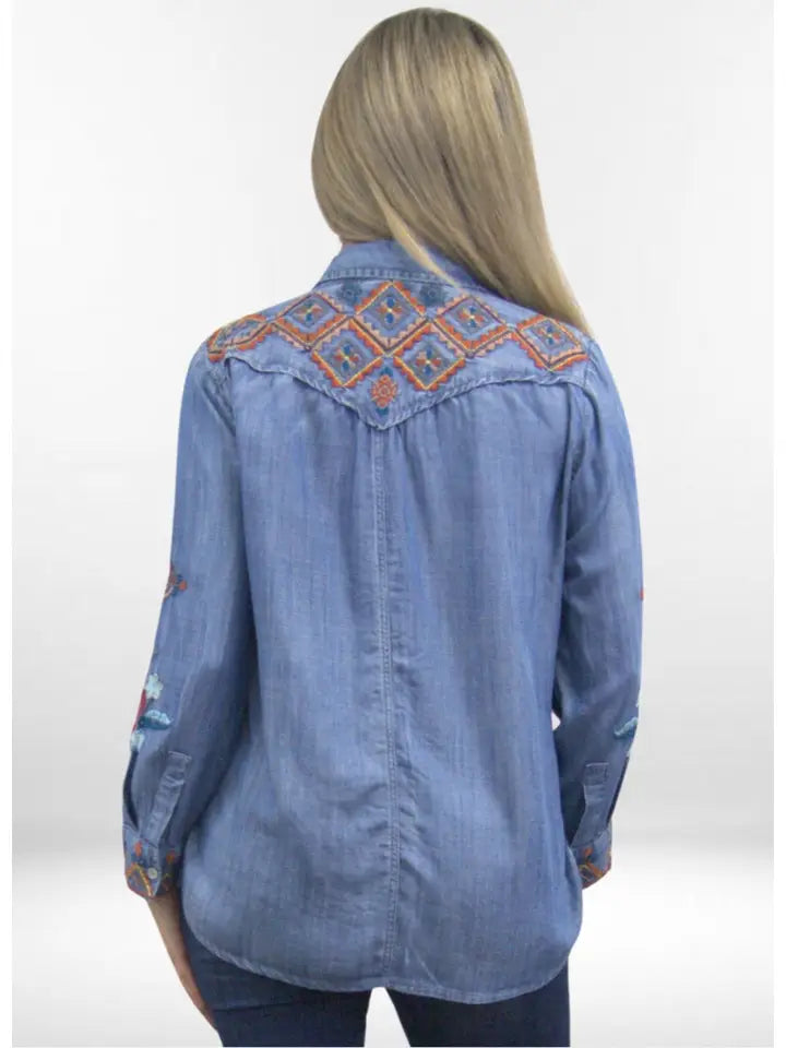 Olivia Shirt | Tencel Button-Up Shirt with Embroidery