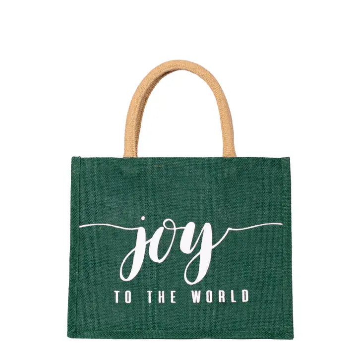 Joy Script Gift Tote Dark Green/White 12x10x8