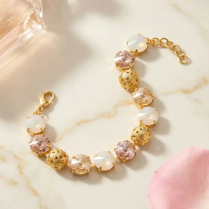 Sorrelli Clementine Warm Blush Crystal Tennis Bracelet - Golden Goddess